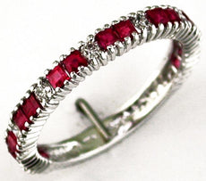 1.13CT DIAMOND & AAA RUBY 14KT WHITE GOLD PRINCESS 3/4 ETERNITY ANNIVERSARY RING
