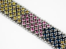 WIDE 18.0CT AAA MULTI COLOR SAPPHIRE 14K WHITE GOLD 3D MULTI ROW TENNIS BRACELET