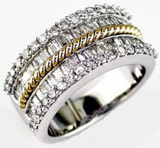 WIDE 1.75CT DIAMOND 14KT WHITE GOLD ROUND & BAGUETTE MULTI ROW ANNIVERSARY RING