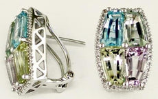 9.26CT DIAMOND & AAA MULTI GEM 14KT WHITE GOLD FILIGREE CLIP ON HANGING EARRINGS