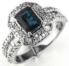 1.83CT DIAMOND & AAA SAPPHIRE 14KT WHITE GOLD EMERALD CUT HALO ENGAGEMENT RING