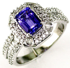 1.83CT DIAMOND & AAA TANZANITE 14KT WHITE GOLD EMERALD CUT HALO ENGAGEMENT RING