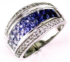 1.95CT DIAMOND & AAA SAPPHIRE 14KT WHITE GOLD PRINCESS & ROUND RAINBOW LOVE RING