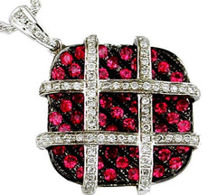 1.55CT DIAMOND & AAA RUBY 14K WHITE GOLD SQUARE CRISS CROSS DIAGONAL FUN PENDANT