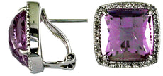 12.22CT DIAMOND & AAA AMETHYST 14KT WHITE GOLD 3D SQUARE HALO CLIP ON EARRINGS
