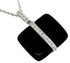 ESTATE .07CT DIAMOND & AAA ONYX 14KT WHITE GOLD 3D CLASSIC SQUARE FUN PENDANT