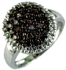 .95CT WHITE & CHOCOLATE FANCY DIAMOND 14KT WHITE GOLD 3D ROUND CLUSTER FUN RING