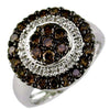 1.32CT WHITE & CHOCOLATE FANCY DIAMOND 14KT WHITE GOLD CLUSTER FLOWER LOVE RING