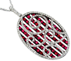 2.90CT DIAMOND & AAA RUBY 14KT WHITE GOLD OVAL OPEN FILIGREE MULTI BAR PENDANT