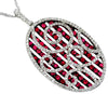 2.90CT DIAMOND & AAA RUBY 14KT WHITE GOLD OVAL OPEN FILIGREE MULTI BAR PENDANT