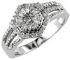 ESTATE WIDE .50CT DIAMOND 14KT WHITE GOLD ROUND & BAGUETTE CLUSTER HEXAGON RING
