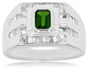 LARGE 1.50CT DIAMOND & AAA TSAVORITE 14KT WHITE GOLD EMERALD CUT BEZEL MENS RING
