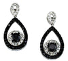 .92CT WHITE & BLACK DIAMOND 14KT WHITE GOLD 3D FLOWER TEAR DROP HANGING EARRINGS