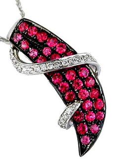 .58CT DIAMOND & AAA RUBY 14KT WHITE & BLACK GOLD CLASSIC SWIRL FLOATING PENDANT