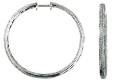LARGE 2.0CT DIAMOND 14KT WHITE GOLD 3D 3 ROW INSIDE OUT HOOP HANGING EARRINGS