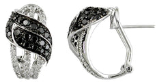 1.43CT WHITE & BLACK DIAMOND 14K WHITE GOLD DOUBLE LEAF CLIP ON HANGING EARRINGS
