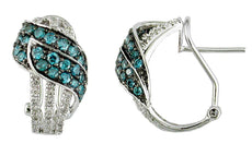 1.28CT WHITE & BLUE DIAMOND 14KT WHITE GOLD DOUBLE LEAF CLIP ON HANGING EARRINGS