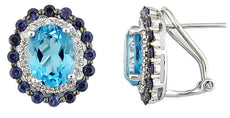 5.88CT DIAMOND & AAA SAPPHIRE & BLUE TOPAZ 14KT WHITE OVAL GOLD CLIP ON EARRINGS