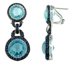 28.24CT DIAMOND & AAA SAPPHIRE & AAA BLUE TOPAZ 14KT WHITE GOLD HANGING EARRINGS