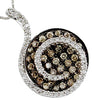 1.05CT WHITE & CHOCOLATE FANCY DIAMOND 14K WHITE GOLD 3D ROUND SWIRL FUN PENDANT