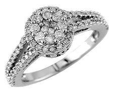 .75CT DIAMOND 14KT WHITE GOLD 3D PRINCESS & ROUND CLUSTER FLOWER FRIENDSHIP RING