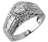 WIDE 1.7CT DIAMOND 14KT WHITE GOLD ROUND & BAGUETTE DOUBLE HALO ENGAGEMENT RING
