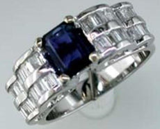 2.16CT DIAMOND & SAPPHIRE 14KT WHITE GOLD EMERALD CUT & BAGUETTE ENGAGEMENT RING