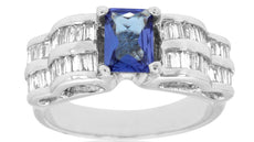 1.96CT DIAMOND & AAA TANZANITE 14KT WHITE GOLD 3D EMERALD CUT ENGAGEMENT RING