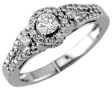 .50CT DIAMOND 14KT WHITE GOLD 3D CLASSIC ROUND HALO FLOWER FILIGREE PROMISE RING