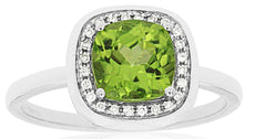 1.74CT DIAMOND & AAA PERIDOT 14KT WHITE GOLD 3D CUSHION & ROUND HALO SQUARE RING