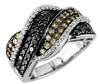 WIDE 1.32CT MULTI COLOR DIAMOND 14KT WHITE GOLD 3D CRISS CROSS LEAF FUN RING