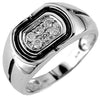 ESTATE .28CT DIAMOND 14KT WHITE GOLD 3D CLASSIC SIX STONE OVAL MENS RING