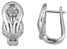 ESTATE .40CT DIAMOND 14KT WHITE GOLD FLOWER LOVE KNOT CLUSTER HANGING EARRINGS