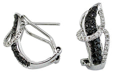 ESTATE .89CT WHITE & BLACK DIAMOND 14KT WHITE GOLD LEAF CLIP ON HANGING EARRINGS