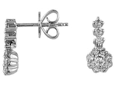 ESTATE .55CT DIAMOND 14KT WHITE GOLD 3D CLASSIC CLUSTER FLOWER HANGING EARRINGS