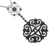 LARGE 1.30CT BLACK DIAMOND 14KT WHITE GOLD MULTI HEART FLOWER FILIGREE PENDANT