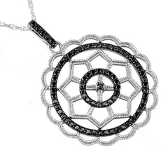 .50CT BLACK DIAMOND 14K WHITE GOLD 3D OPEN FILIGREE FLOWER STAR FLOATING PENDANT