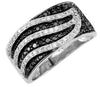WIDE .77CT WHITE & BLACK DIAMOND 14KT WHITE GOLD MULTI ROW DOUBLE LEAF FUN RING