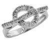 ESTATE .35CT DIAMOND 14KT WHITE GOLD 3D CIRCULAR BAR DOUBLE HEART LOVE RING