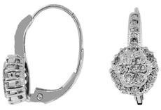 ESTATE .48CT DIAMOND 14KT WHITE GOLD FLOWER FILIGREE LEVERBACK HANGING EARRINGS