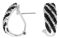 1.0CT WHITE & BLACK DIAMOND 14KT WHITE GOLD MULTI ROW CLIP ON HANGING EARRINGS