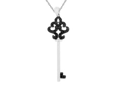 ESTATE .17CT BLACK DIAMOND 14KT WHITE GOLD 3D KEY TO YOUR HEART FLOATING PENDANT
