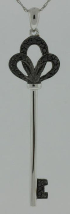 ESTATE .11CT BLACK DIAMOND 14K WHITE GOLD CLASSIC KEY TO YOUR HEART LOVE PENDANT