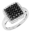 WIDE 1.0CT WHITE & BLACK DIAMOND 14KT WHITE GOLD CLUSTER SQUARE HALO FUN RING