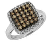 WIDE 1.0CT WHITE & MOCHA DIAMOND 14KT WHITE GOLD 3D CLUSTER SQUARE HALO FUN RING