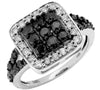 1.50CT WHITE & BLACK DIAMOND 14KT WHITE GOLD CLUSTER SQUARE HALO FRIENDSHIP RING