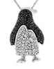 .33CT WHITE & BLACK DIAMOND 14KT WHITE GOLD 3D HAPPY PENGUIN FLOATING PENDANT