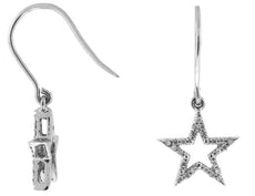 .17CT DIAMOND 14KT WHITE GOLD CLASSIC OPEN STAR LOVE LEVERBACK HANGING EARRINGS