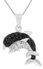ESTATE .11CT WHITE & BLACK DIAMOND 14KT WHITE GOLD 3D DOUBLE DOLPHIN PENDANT