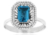 1.3CT DIAMOND & AAA BLUE TOPAZ 14KT WHITE GOLD EMERALD CUT & ROUND FLORAL RING